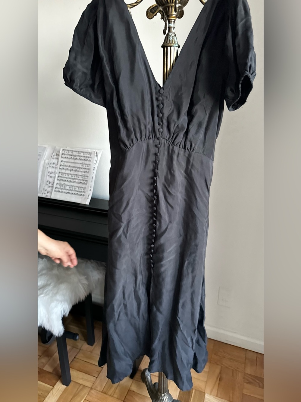 Women's Black Maxi Dress with Covered Button Front